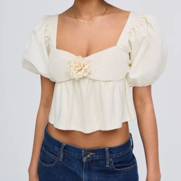 NWT FOR LOVE AND LEMONS VALENCIA CREAM POINTELLE CROP TOP SIZE S - Picture 1 of 7
